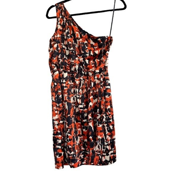 Banana Republic One Shoulder Satiny Bright Fun Abstract Dress Size 4 - Picture 1 of 7